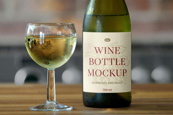 Facing Sight of White Wine bottle Mockup