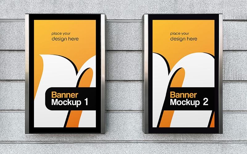 Facing View of 2 City Vertical Posters Mockup