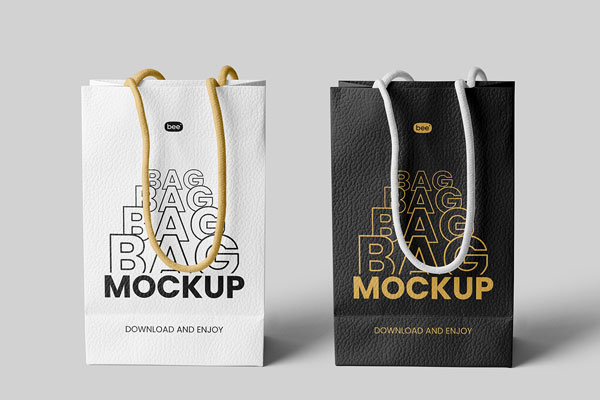 Facing View of 2 Leather Gift Bags Mockup