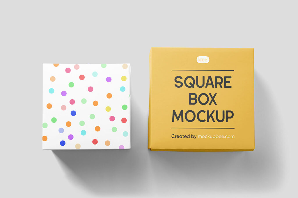Facing View of 2 Lying Square Boxes Mockup