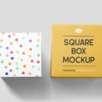 Facing View of 2 Lying Square Boxes Mockup