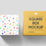 Facing View of 2 Lying Square Boxes Mockup