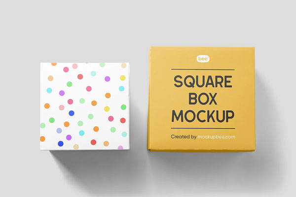 Facing View of 2 Lying Square Boxes Mockup