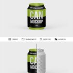 Facing View of 250ml Glossy Metallic Can Mockup