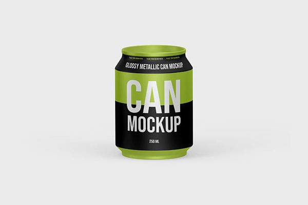 Facing View of 250ml Glossy Metallic Can Mockup