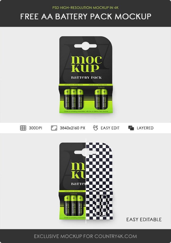 Facing View of Aa Battery Pack Mockup