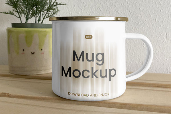 Facing View of Big Metal Mug Mockup