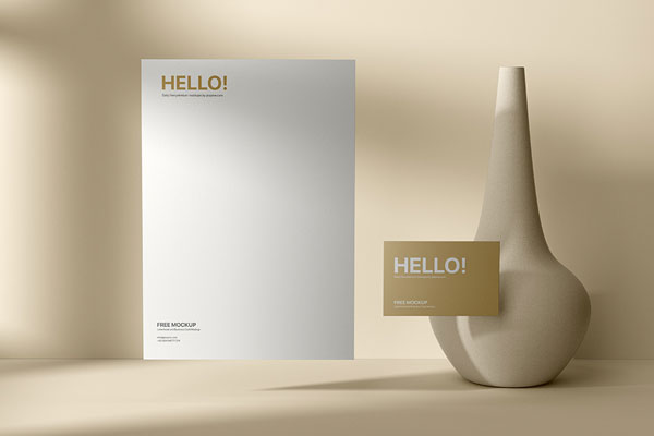 Facing View of Business Card Mockup with Letterhead