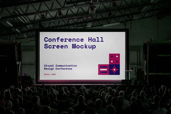 Facing View of Conference Hall Screen Mockup