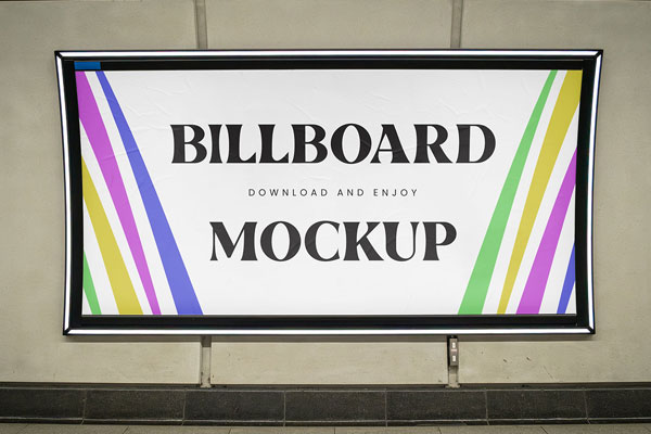 Facing View of Curved Billboard Mockup in Metro