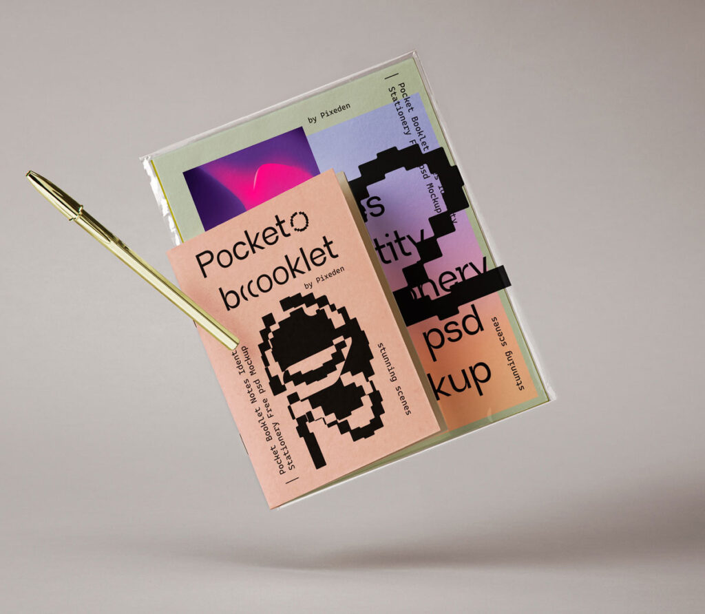 Facing View of Floating Stationery Mockup with Notebook