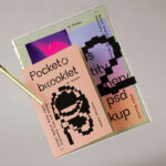Facing View of Floating Stationery Mockup with Notebook