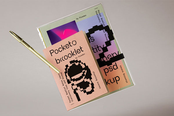 Facing View of Floating Stationery Mockup with Notebook