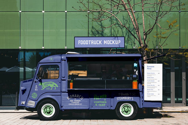 Facing View of Food Truck Mockup