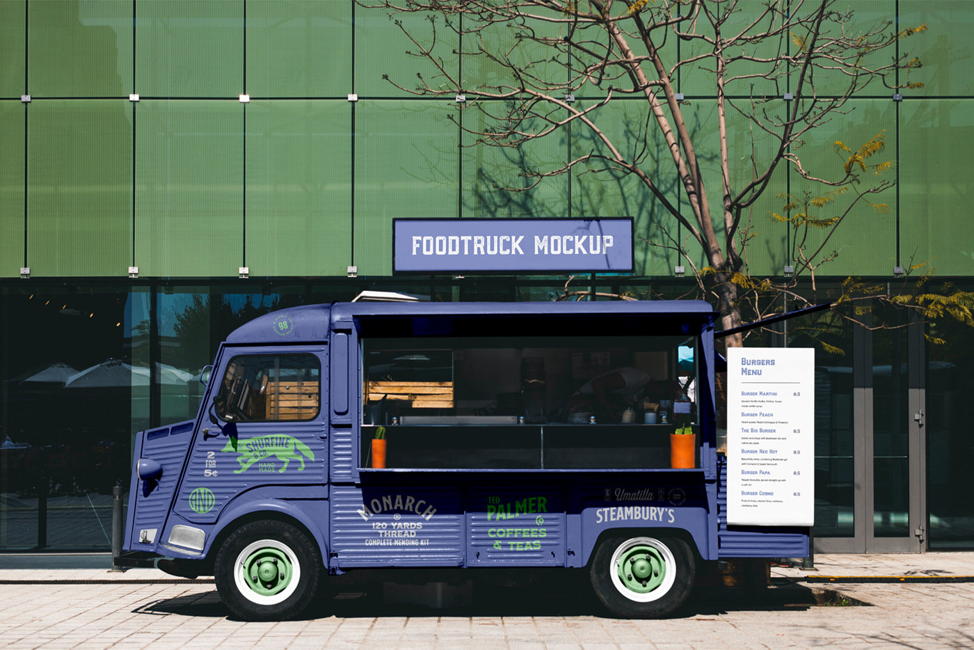 Facing View of Food Truck Mockup FREE PSD