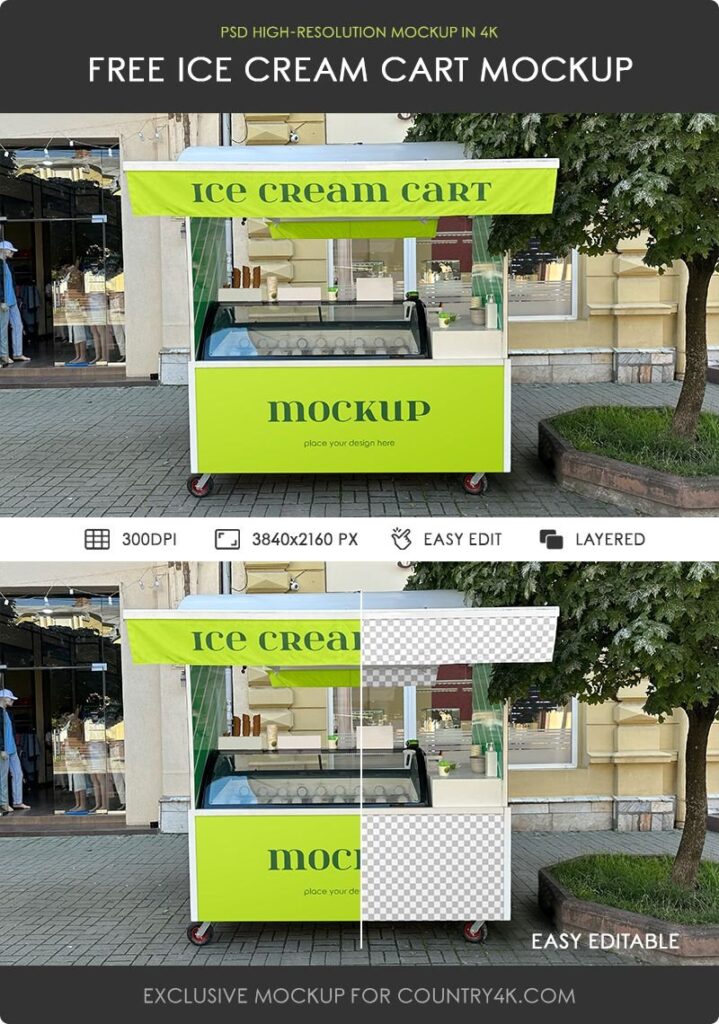 Facing View of Ice Cream Cart Mockup