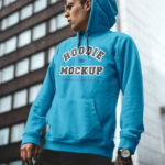 Facing view of Man Wearing Hoodie Mockup