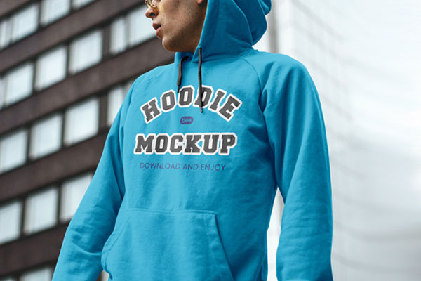 Facing view of Man Wearing Hoodie Mockup