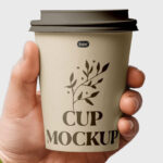 Facing View of Medium Paper Cup Mockup in Hand