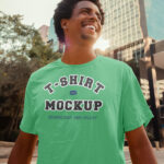 Facing View of Men T-shirt Mockup in City