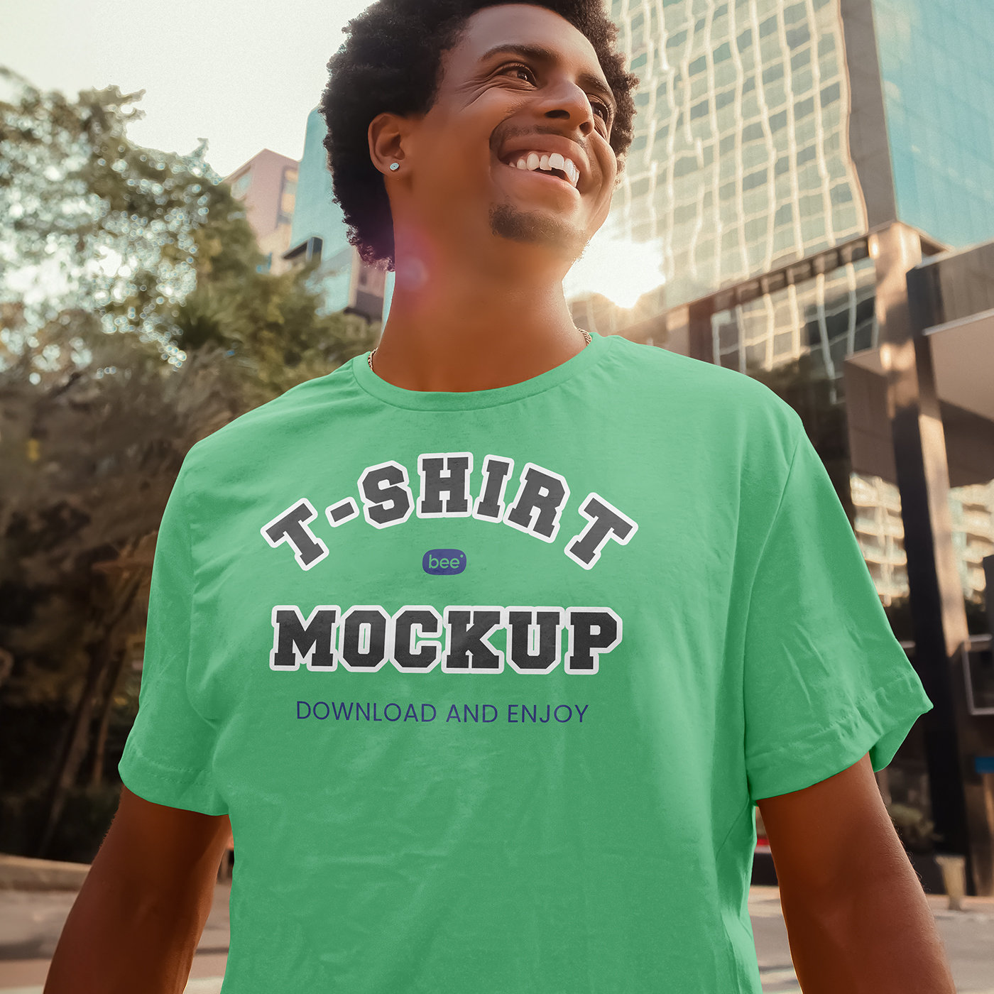 Facing View of Men T-shirt Mockup in City FREE PSD
