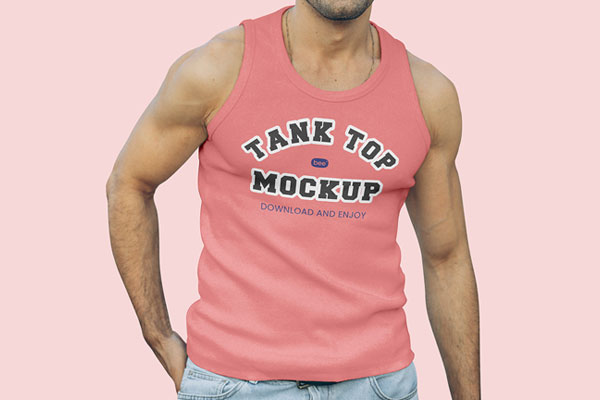 Facing View of Men Wearing Tank Top Mockup