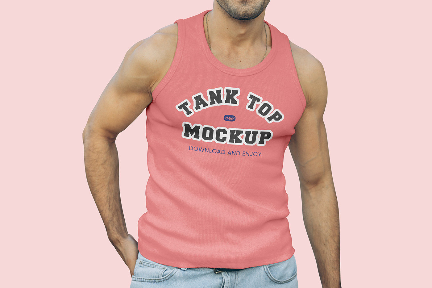 Facing View of Men Wearing Tank Top Mockup FREE PSD