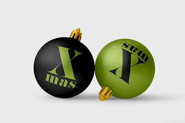 Facing View of Metallic Christmas Balls Mockup