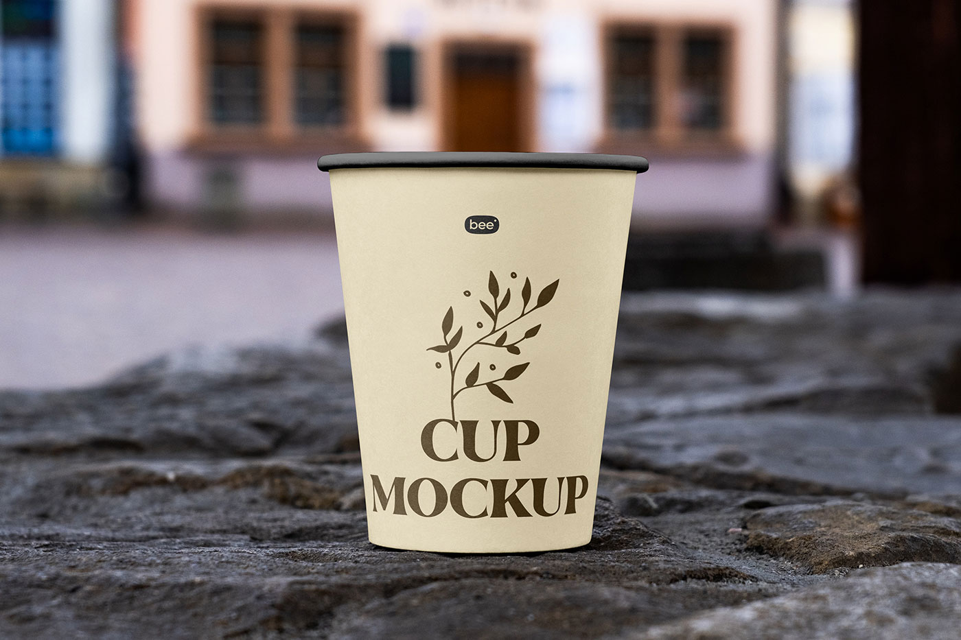 Free Facing View of Open Paper Cup Mockup on Wall PSD Template