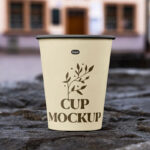 Facing View of Open Paper Cup Mockup on Wall