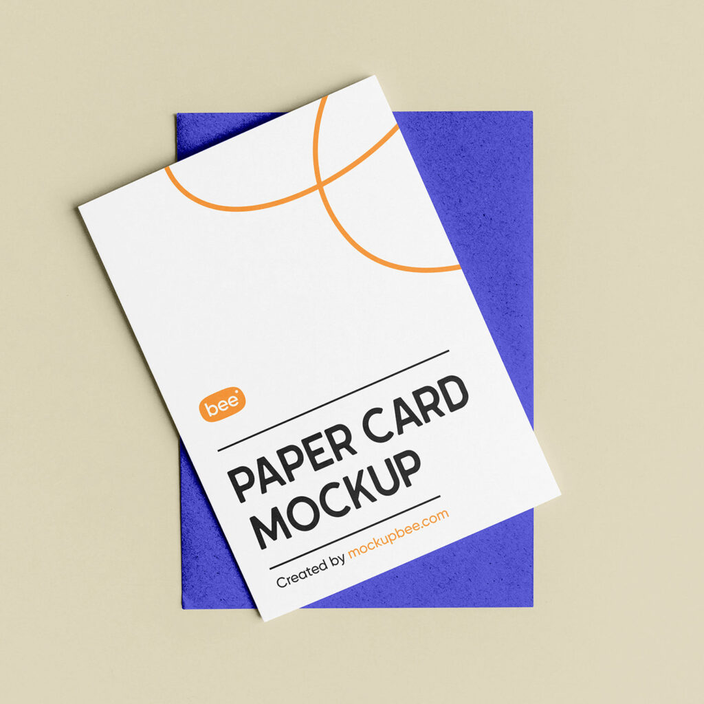 Facing View of Paper Card Mockup with Envelope