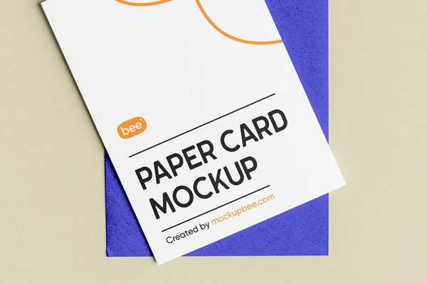 Facing View of Paper Card Mockup with Envelope