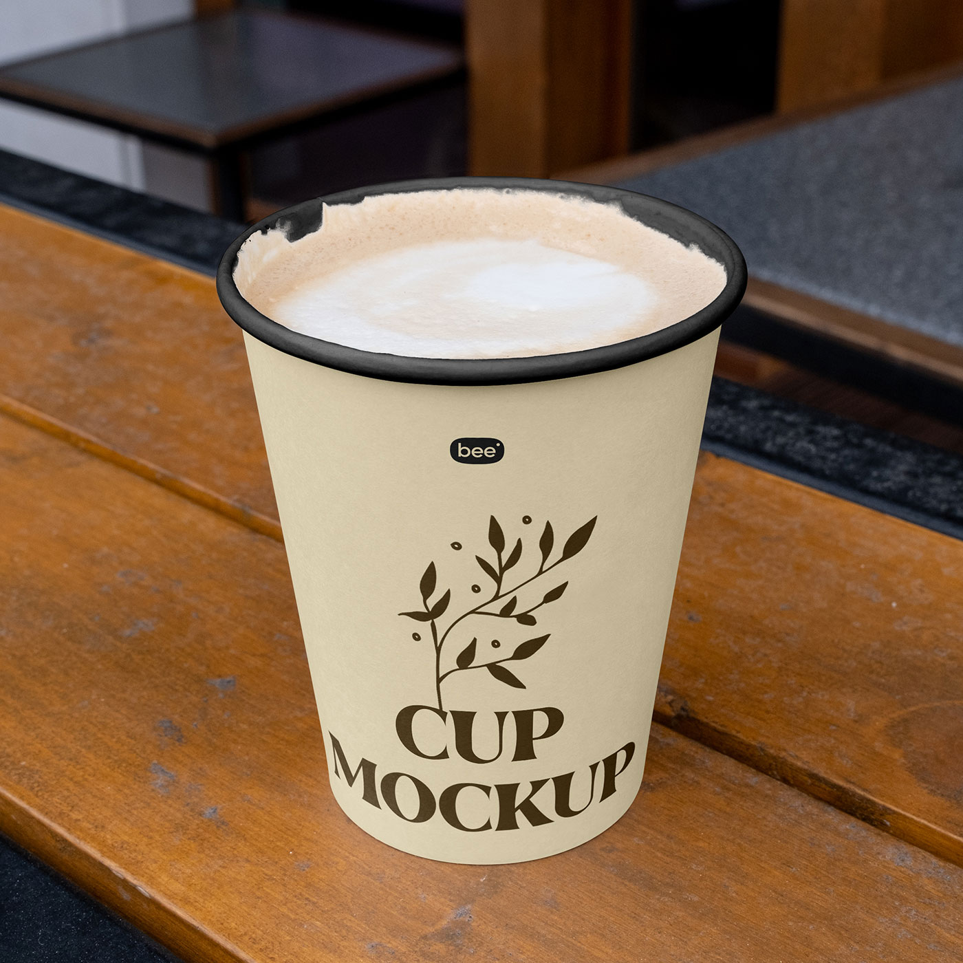 Free Facing View of Paper Cup Mockup with Coffee PSD Template