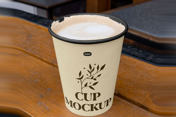 Facing View of Paper Cup Mockup with Coffee