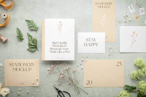 Facing View of Paper Stationery Set Mockup