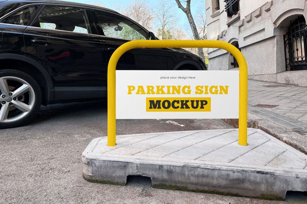 Facing View of Parking Sign Mockup