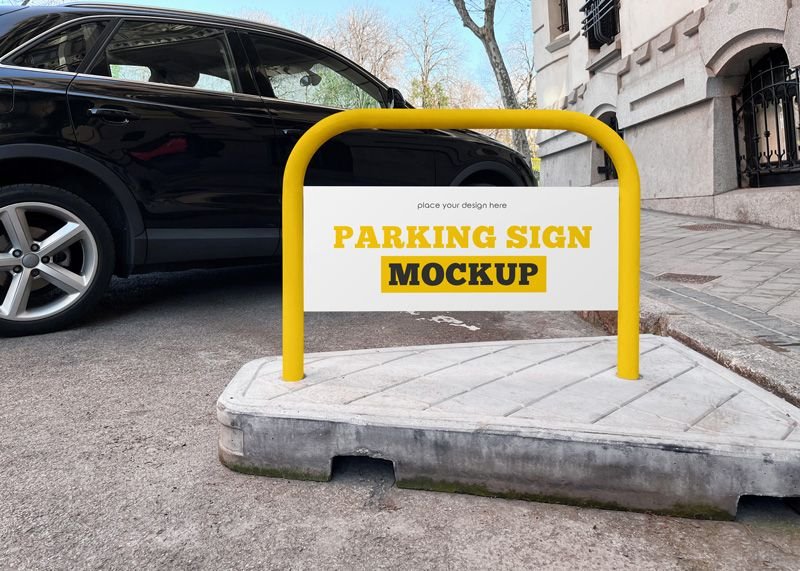 Facing View of Parking Sign Mockup
