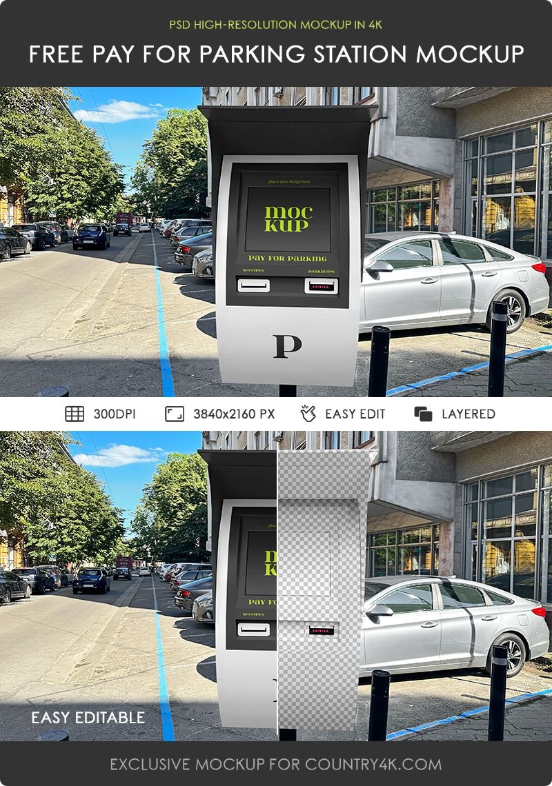 Facing View of Pay For Parking Station Mockup FREE PSD