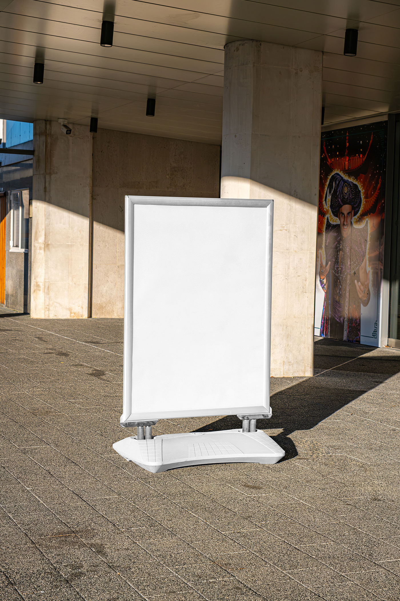 Free Facing View of Poster Stand Mockup PSD Template