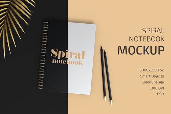 Facing View of Spiral Notebook Mockup
