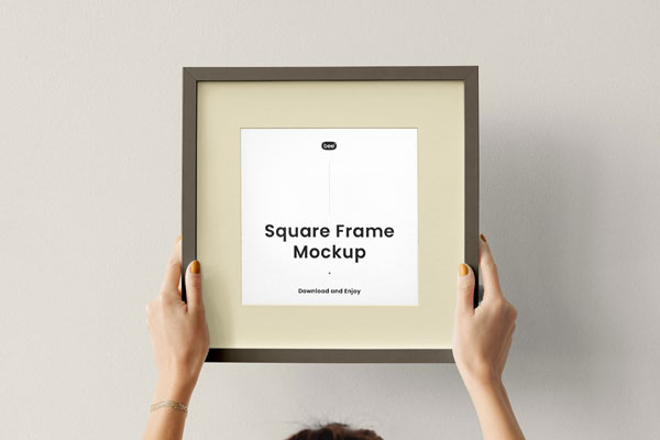 Facing View of Square Frame Mockup in Hands