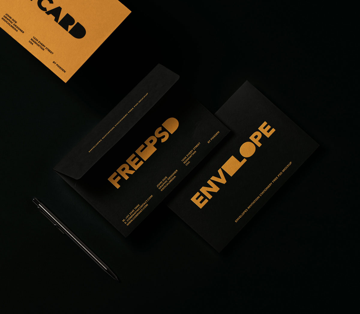 Free Facing View of Stationery Mockup with Envelope PSD Template