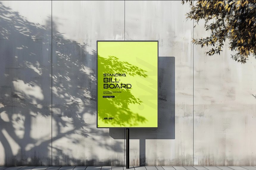 Facing View of Street Stand Billboard Mockup