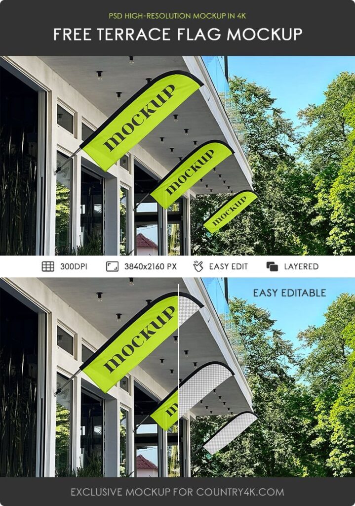 Facing View of Terrace Flag Mockup
