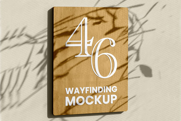 Facing View of Wayfinding Wooden Sign Mockup