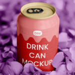 Facing Vision of Aluminum Can Mockup in Flower Petals