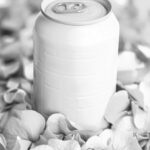Facing Vision of Aluminum Can Mockup in Flower Petals