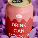 Facing Vision of Aluminum Can Mockup in Flower Petals