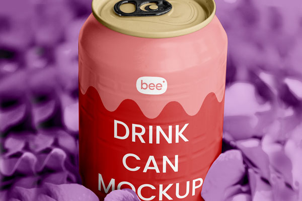Facing Vision of Aluminum Can Mockup in Flower Petals