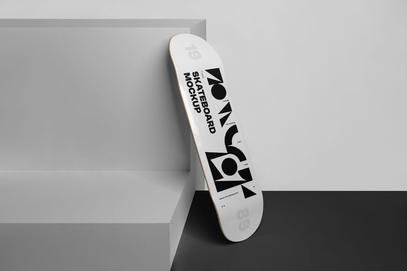 Free Facing Vision of Skateboard Mockup on Boxes PSD Template